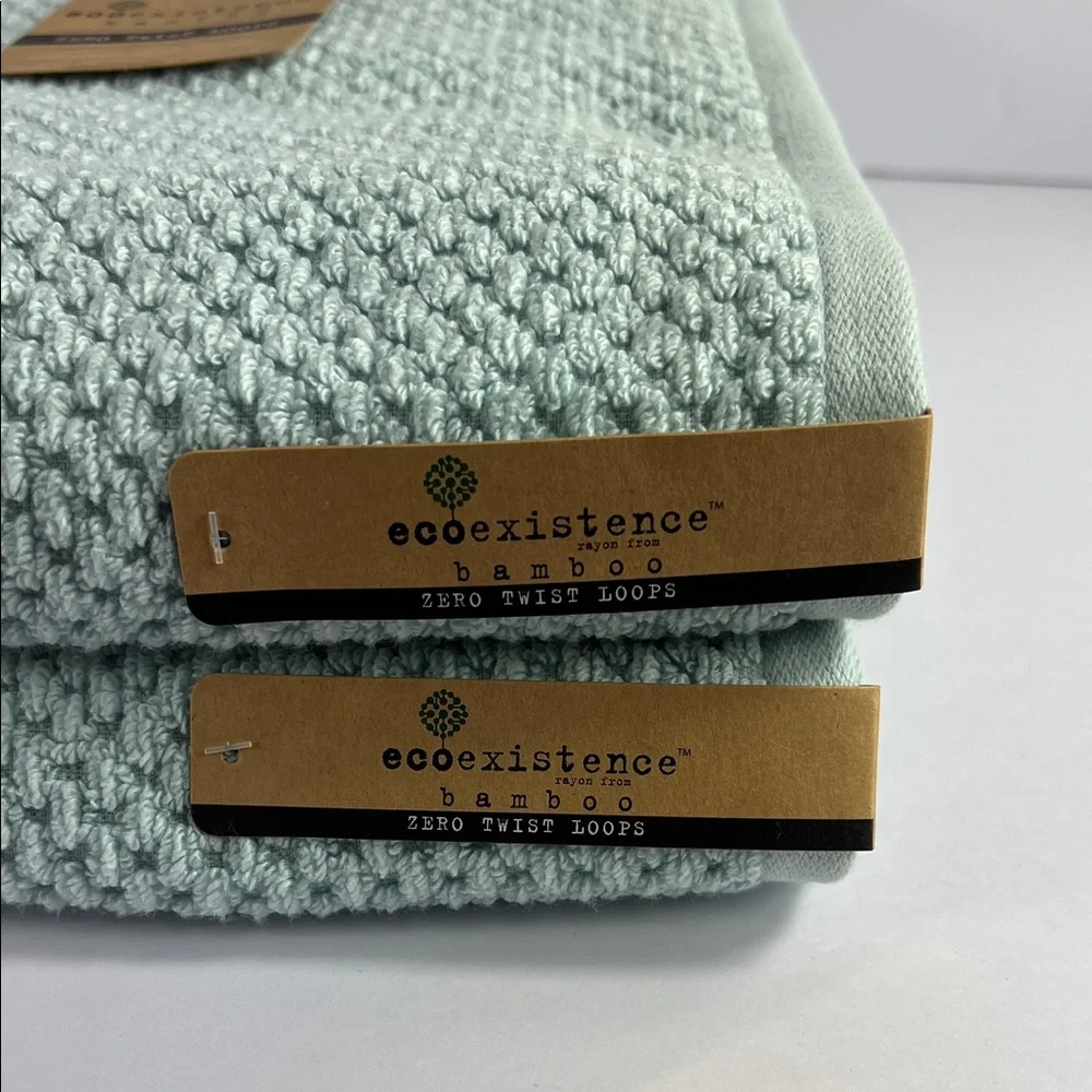 Ecoexistence Bamboo Bath Towels Blue (green) Waffle Soft Cotton Set of 2 NEW